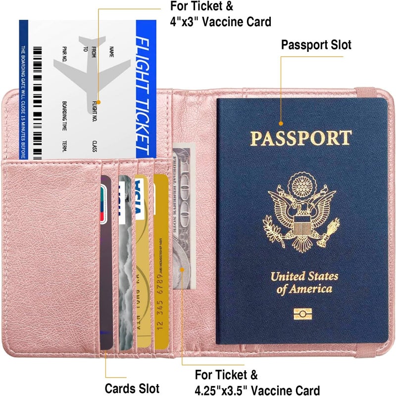 FACATH Passport Holder for Travel Passport Cover for Men Passport Wallet Case with Metal Badge Protector Leather Card Case RFID Blocking Women Travel Accessories Document Organizer (Rose Gold) - Image 3